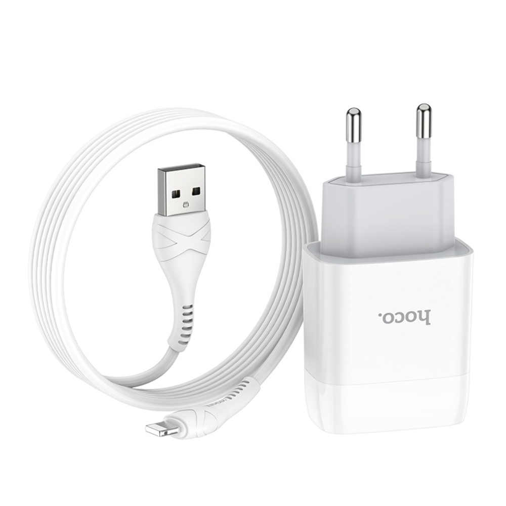 Сетевое зарядное устройство Hoco C72A USB белое + кабель USB to Lightning