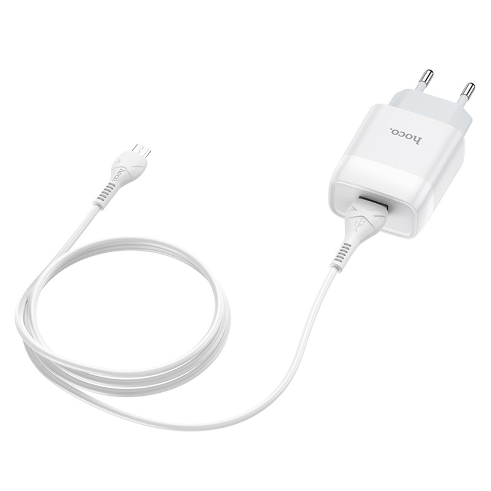 Сетевое зарядное устройство Hoco C72A USB белое + кабель USB to MicroUSB