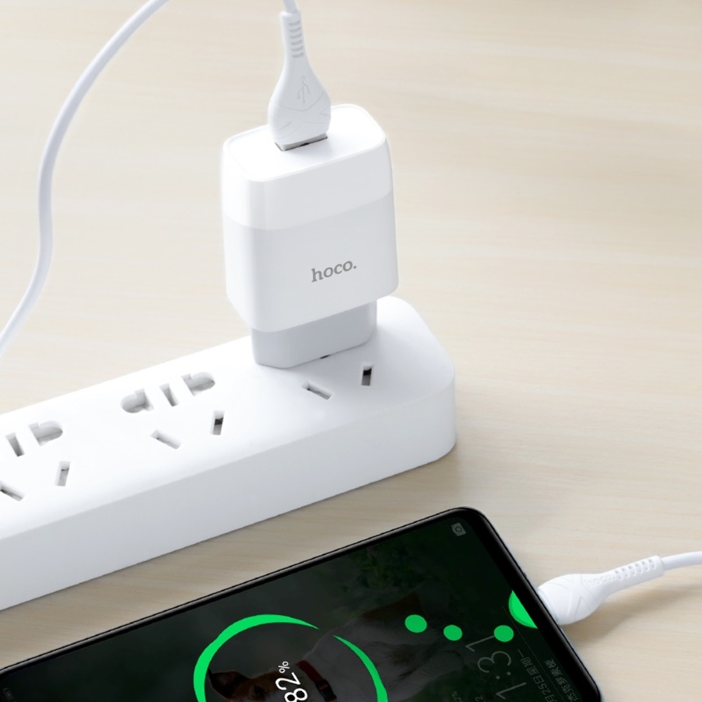 Сетевое зарядное устройство Hoco C72A USB белое + кабель USB to Type-C