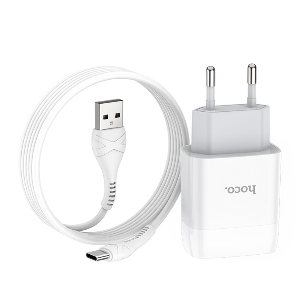 Сетевое зарядное устройство Hoco C72A USB белое + кабель USB to Type-C