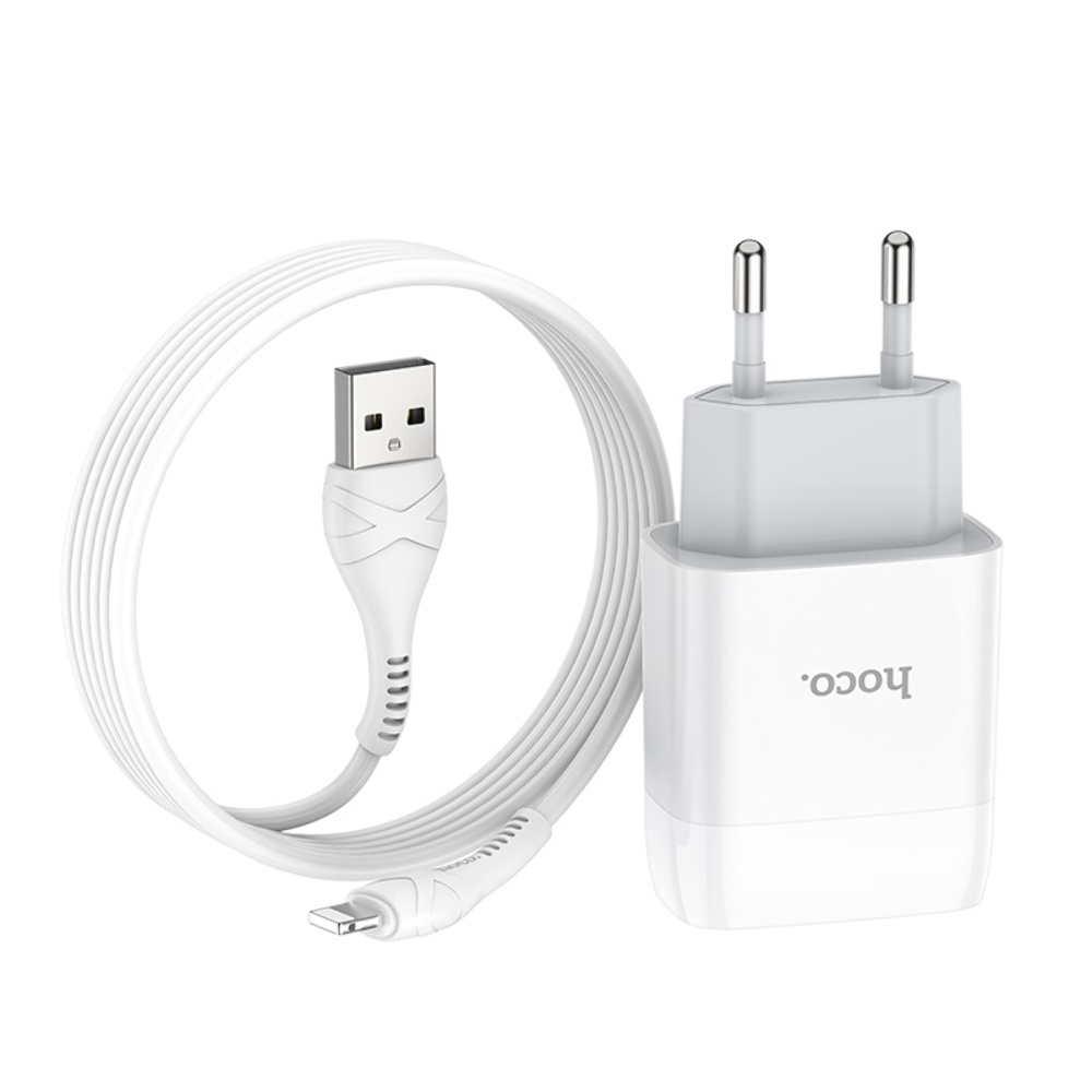 Сетевое зарядное устройство Hoco C73A 2 USB белое + кабель USB to Lightning