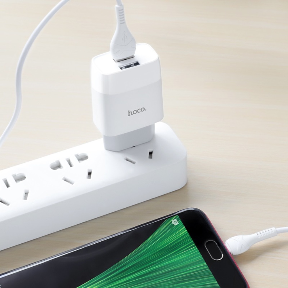 Сетевое зарядное устройство Hoco C73A 2 USB белое + кабель USB to MicroUSB