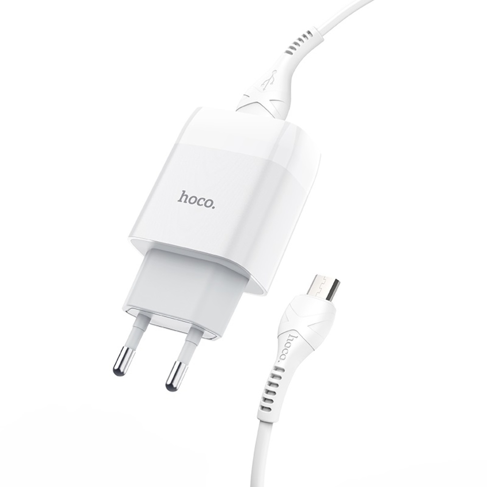 Сетевое зарядное устройство Hoco C73A 2 USB белое + кабель USB to MicroUSB