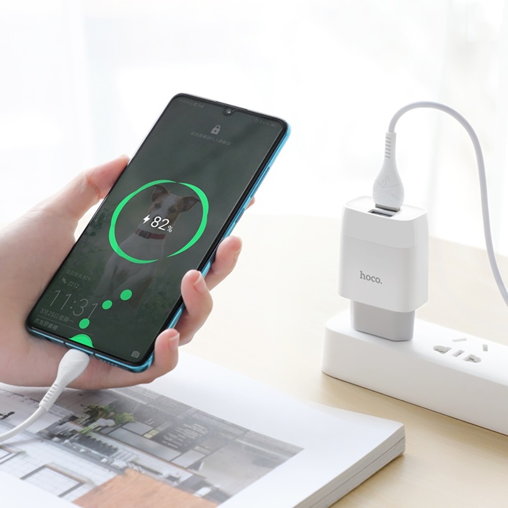 Сетевое зарядное устройство Hoco C73A 2 USB белое + кабель USB to Type-C