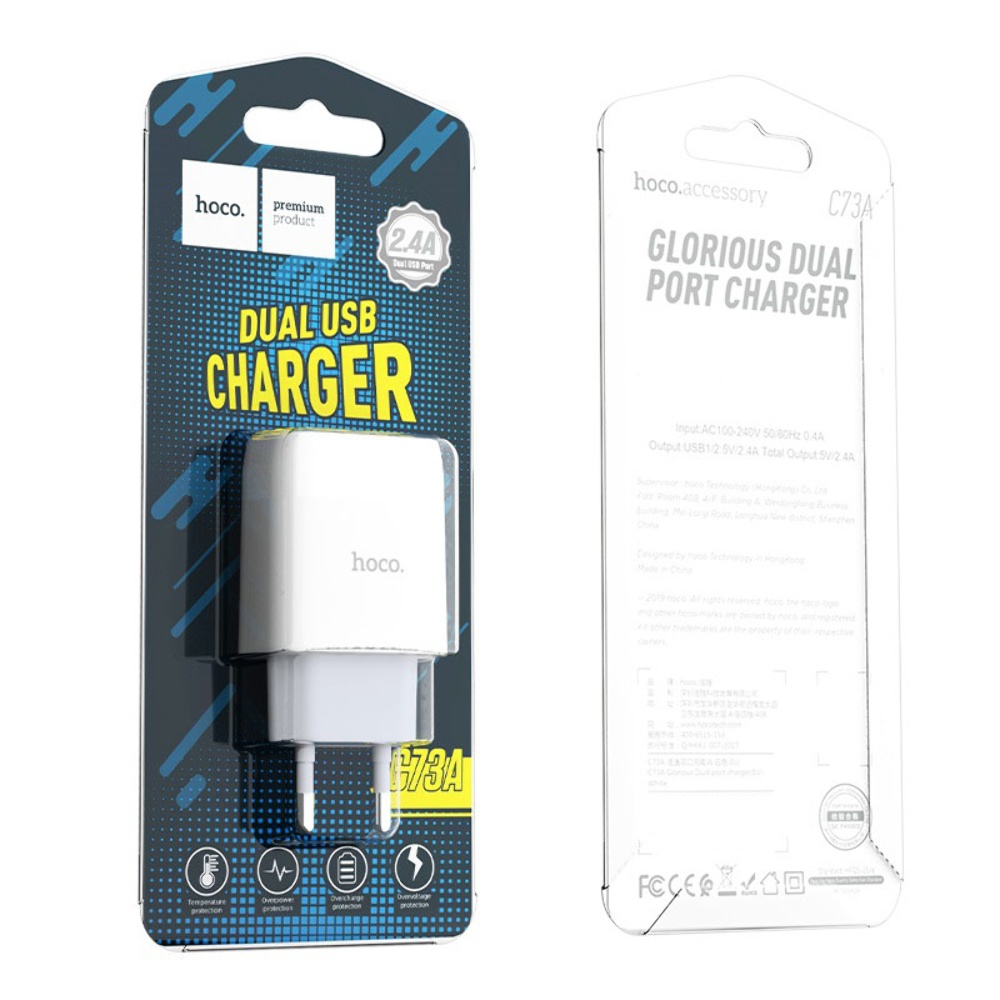 Сетевое зарядное устройство Hoco C73A 2 USB белое