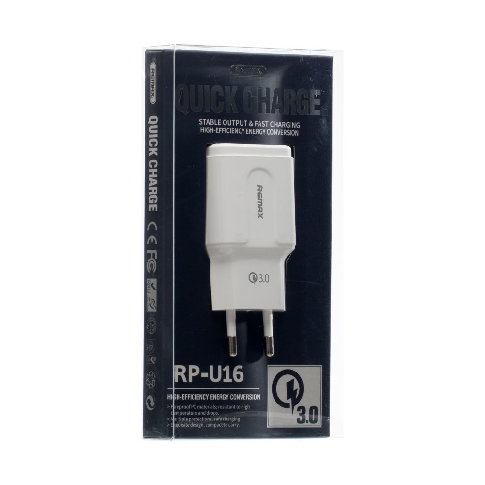 Сетевое зарядное устройство Remax RP-U16 USB QC белое