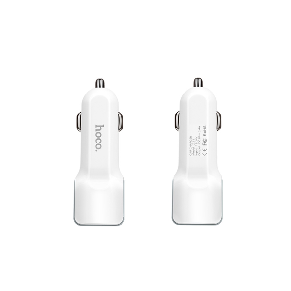 Автомобильное зарядное устройство Hoco Z23 2 USB белое + кабель USB to Lightning