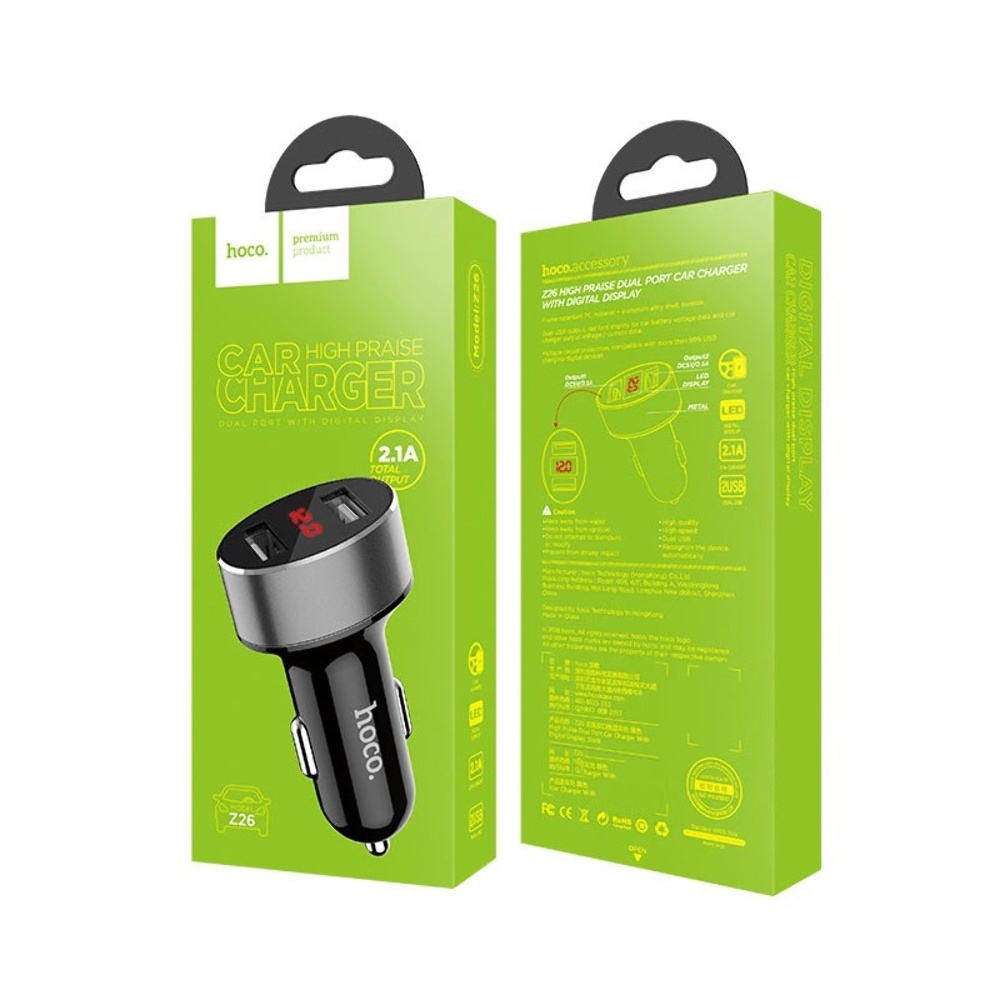 Автомобильное зарядное устройство Hoco Z26 2 USB c дисплеем черное