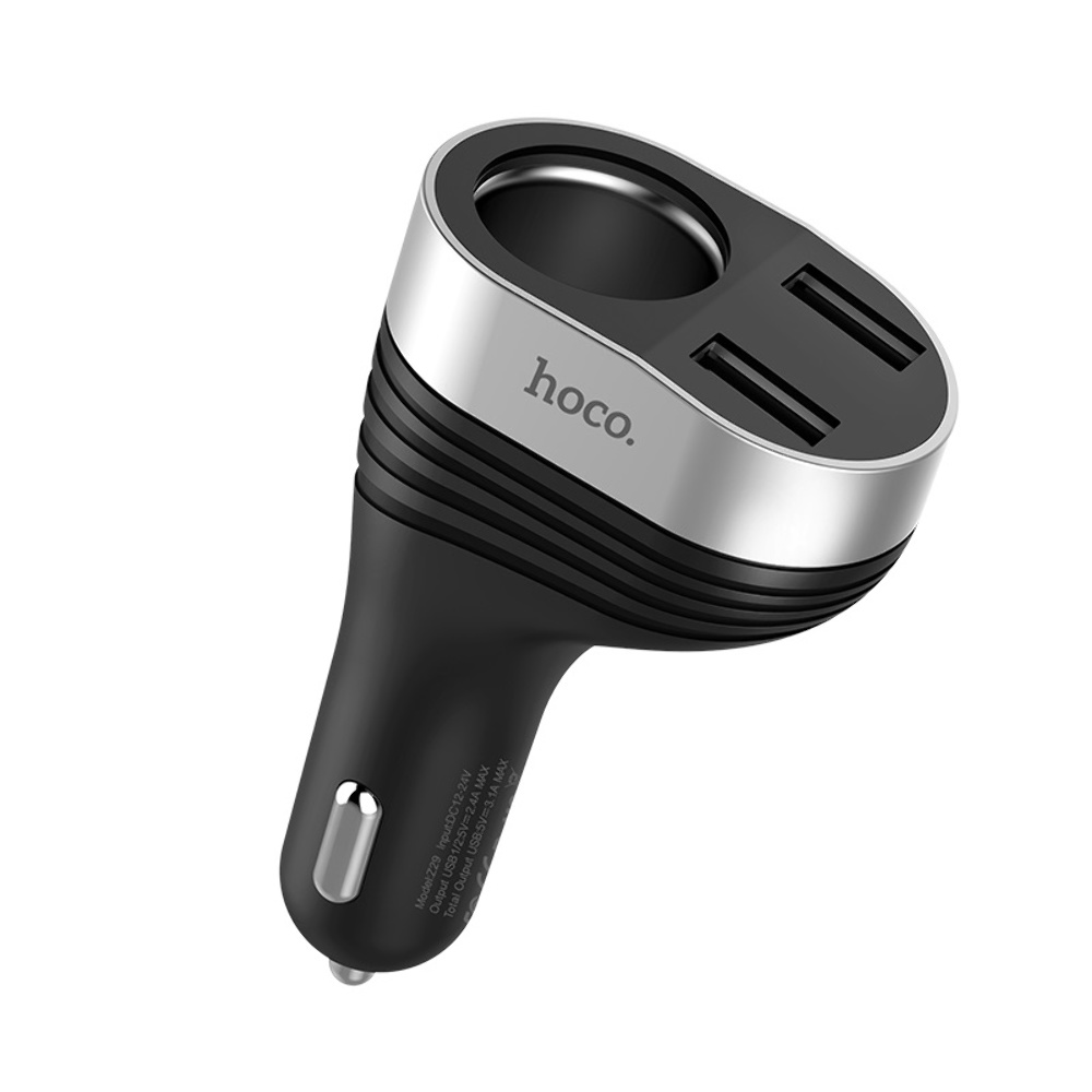 Автомобильное зарядное устройство Hoco Z29 2 USB/ разъем прикуривателя c дисплеем черное