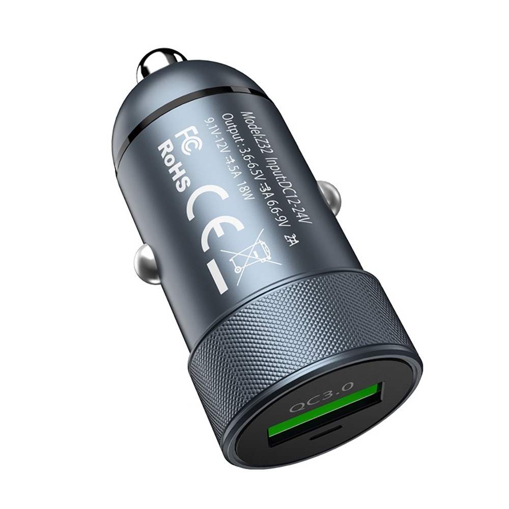 Автомобильное зарядное устройство Hoco Z32 USB QC 18W серое
