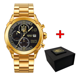 Годинник наручний Patriot 016 Тризуб золото Gold-Black Steel