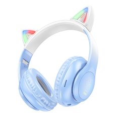Беспроводные наушники Hoco W42 Cat Ear накладные с ушками и LED подсветкой crystal blue Беспроводные наушники Hoco W42 Cat Ear накладные с ушками и LED подсветкой crystal blue