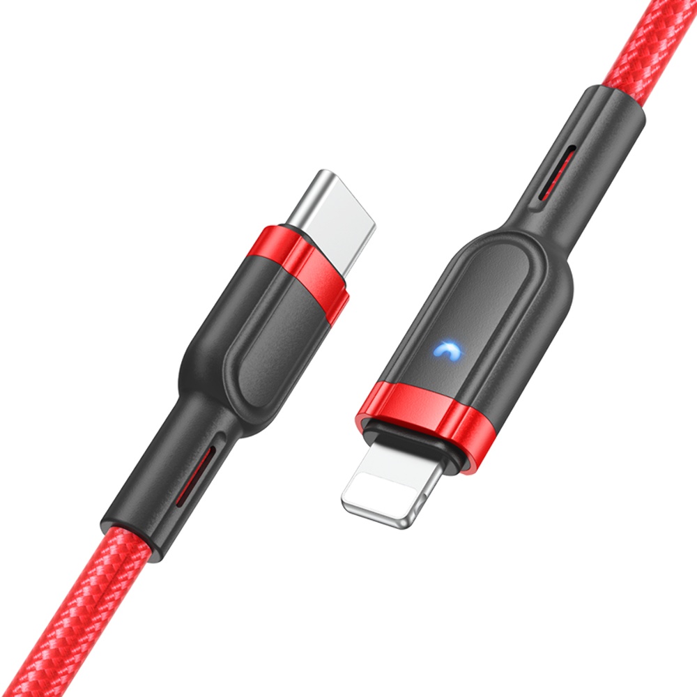 Кабель Hoco U117 с индикатором Type-C to Lightning PD 1.2m red