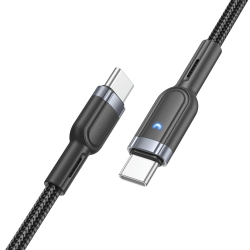 Кабель Hoco U117 с индикатором Type-C to Type-C PD 60W 1.2m black Кабель Hoco U117 с индикатором Type-C to Type-C PD 60W 1.2m black