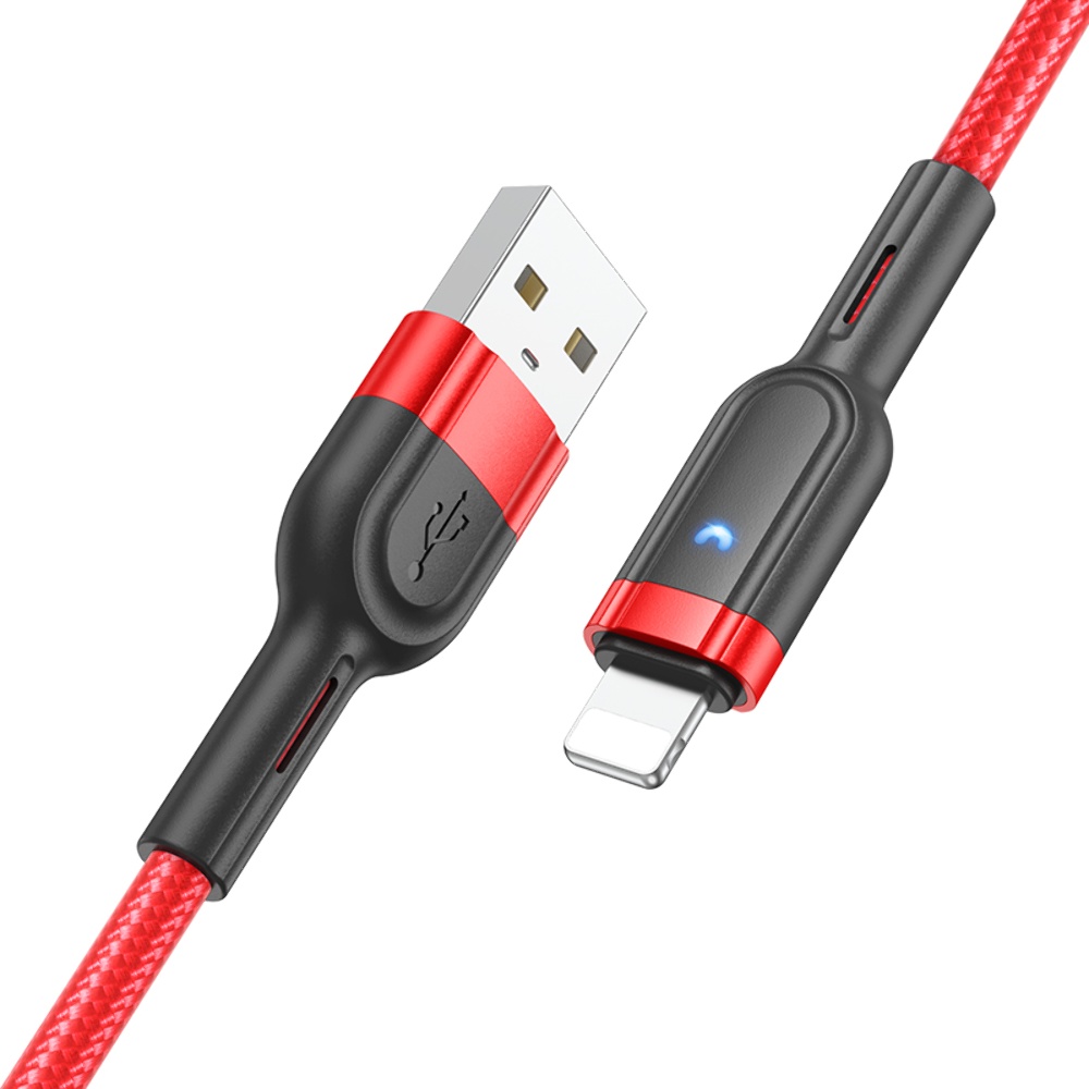 Кабель Hoco U117 с индикатором USB to Lightning 1.2m red