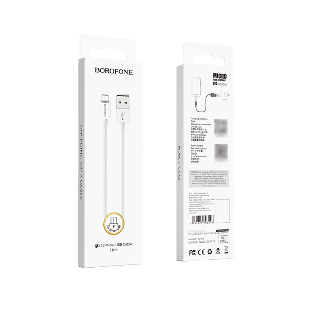 Кабель Borofone BX22 USB to MicroUSB 1m white