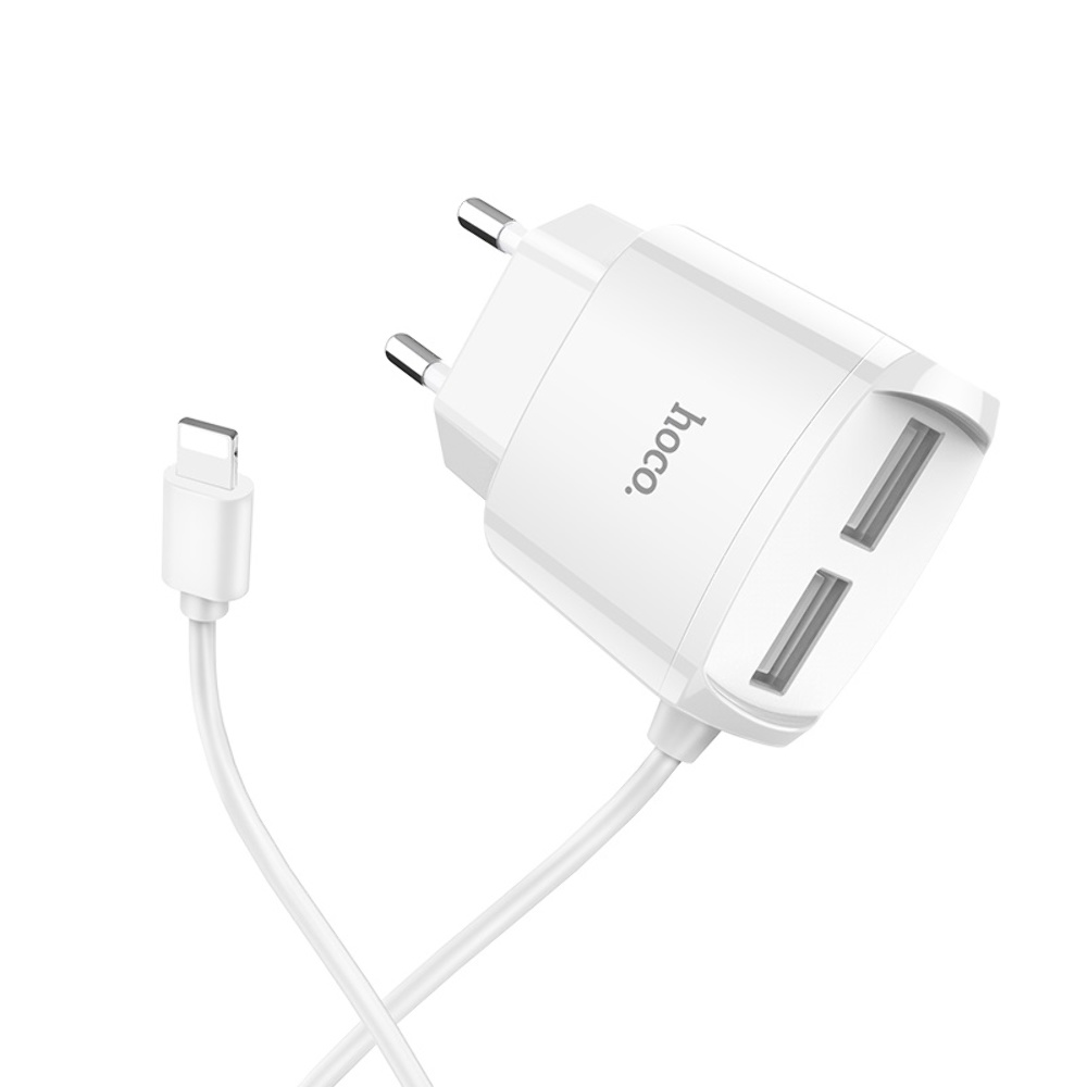 Сетевое зарядное устройство Hoco C59A 2 USB белое с кабелем Lightning
