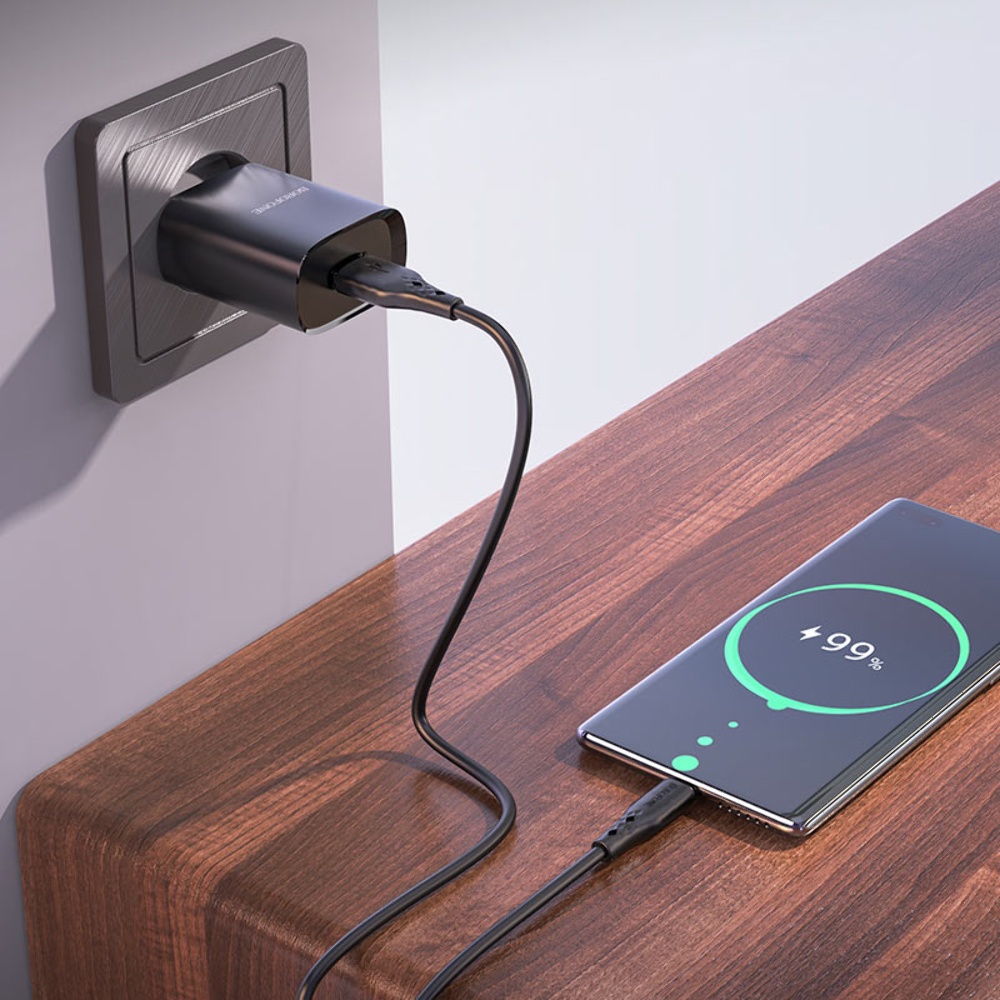 Сетевое зарядное устройство Borofone BN1 USB черное + кабель USB to Type-C
