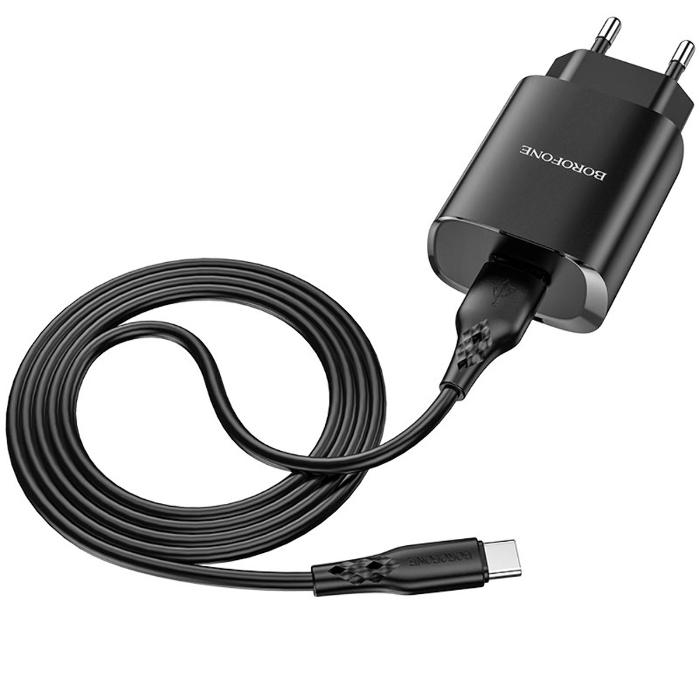 Сетевое зарядное устройство Borofone BN1 USB черное + кабель USB to Type-C