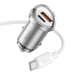 Автомобильное зарядное устройство Hoco NZ10 USB/ Type-C PD 45W серебристый + кабель Type-C to Type-C