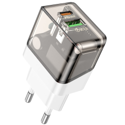 Сетевое зарядное устройство Borofone BA80A USB/ Type-C PD QC 20W прозрачно-черное Сетевое зарядное устройство Borofone BA80A USB/ Type-C PD QC 20W прозрачно-черное