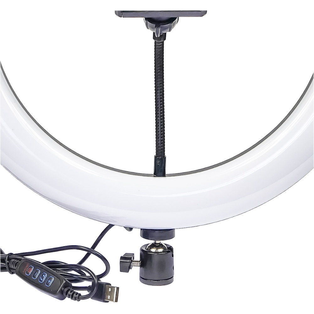 Кольцевая LED лампа F-360 с держателем для телефона и металлическим корпусом 14" 36см с питанием от USB