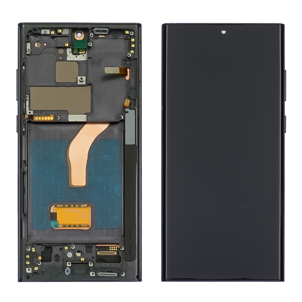 Дисплей для Samsung S908B Galaxy S22 Ultra с чёрным тачскрином и серой корпусной рамкой OLED