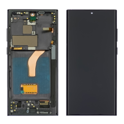 Дисплей для Samsung S908B Galaxy S22 Ultra с чёрным тачскрином и серой корпусной рамкой OLED