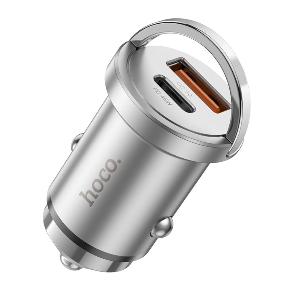 Автомобильное зарядное устройство Hoco NZ10 USB/ Type-C PD 45W серебристое
