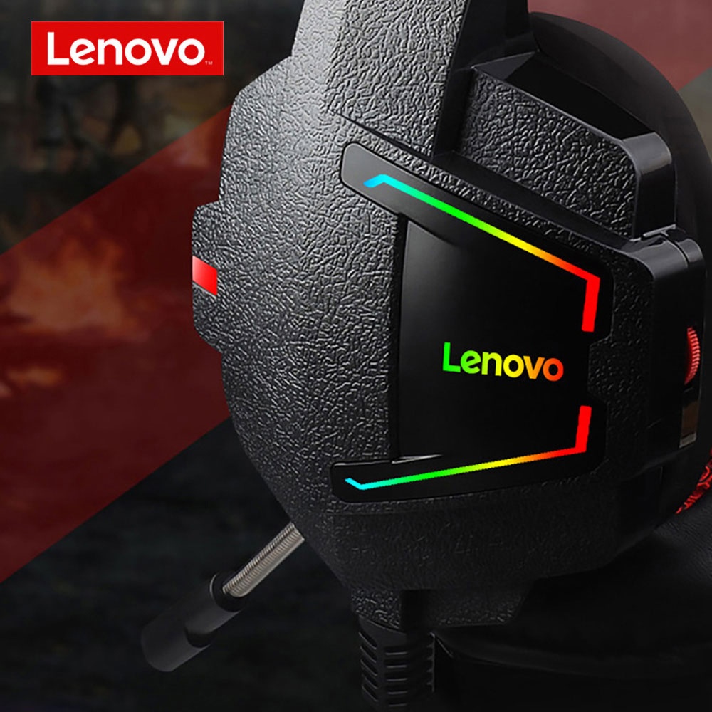 Наушники накладные Lenovo HU85 игровые с LED подсветкой USB black red