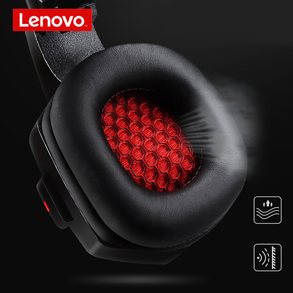 Наушники накладные Lenovo HU85 игровые с LED подсветкой USB black red