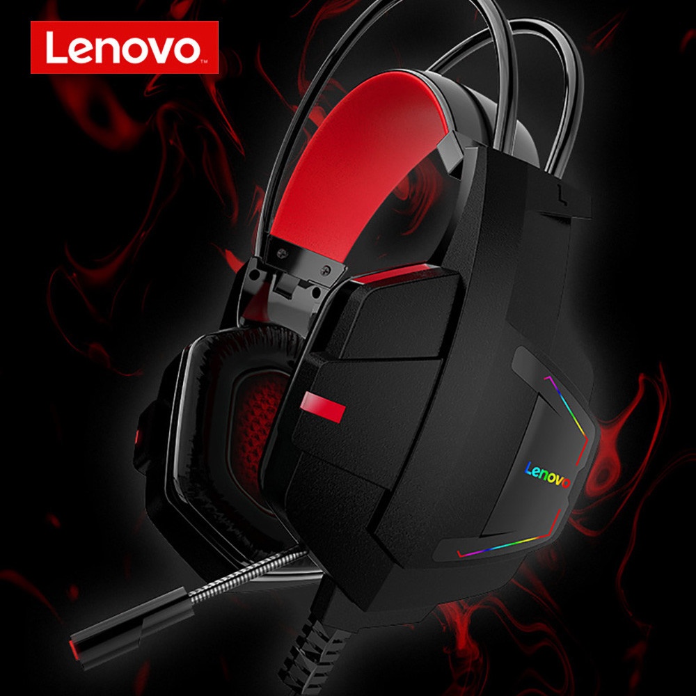 Наушники накладные Lenovo HU85 игровые с LED подсветкой USB black red