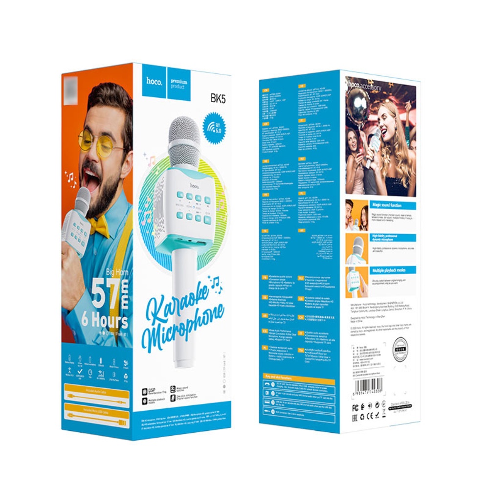 Беспроводной караоке микрофон колонка Hoco BK5 blue