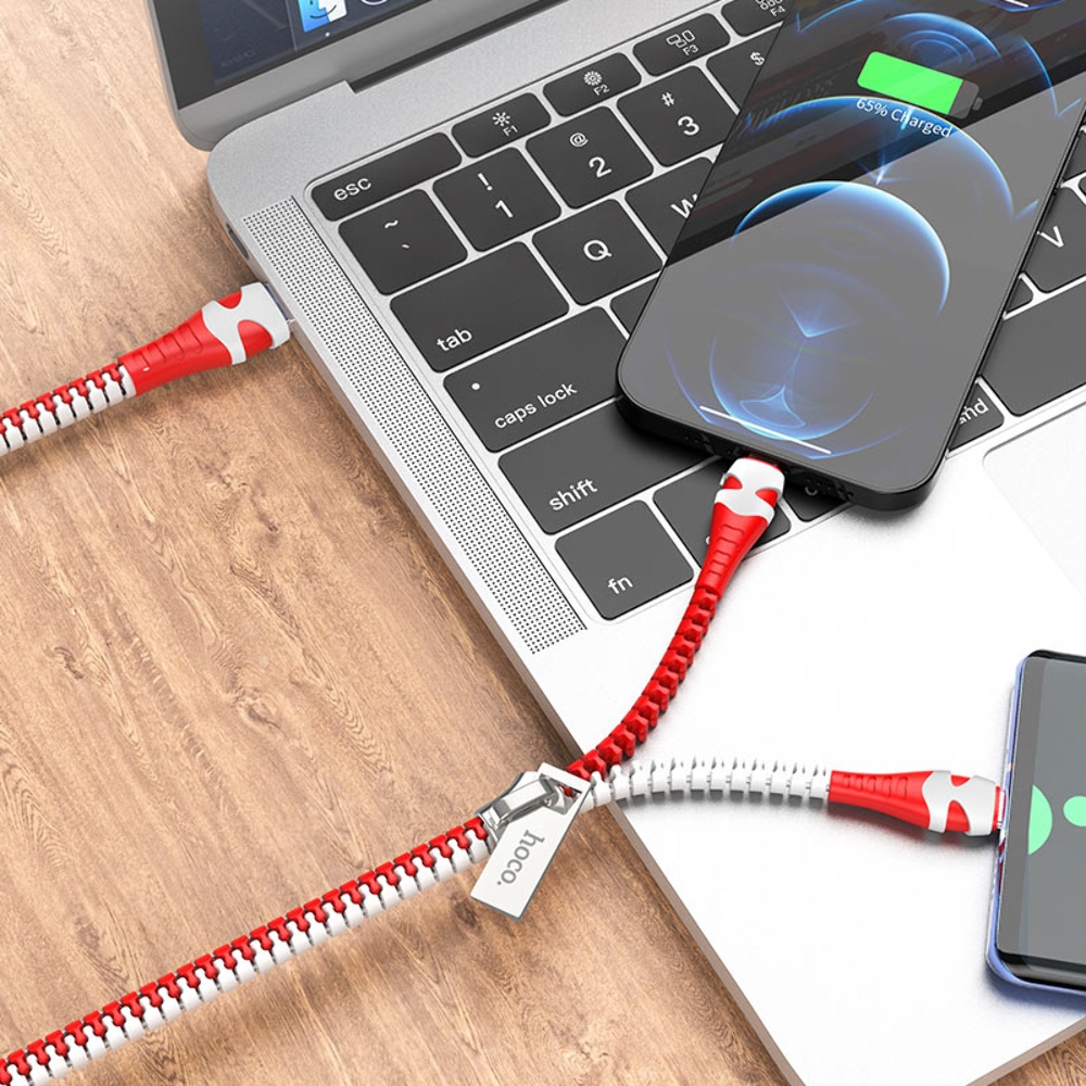 Кабель Hoco U97 2в1 USB to Lightning/ Type-C 1m black red