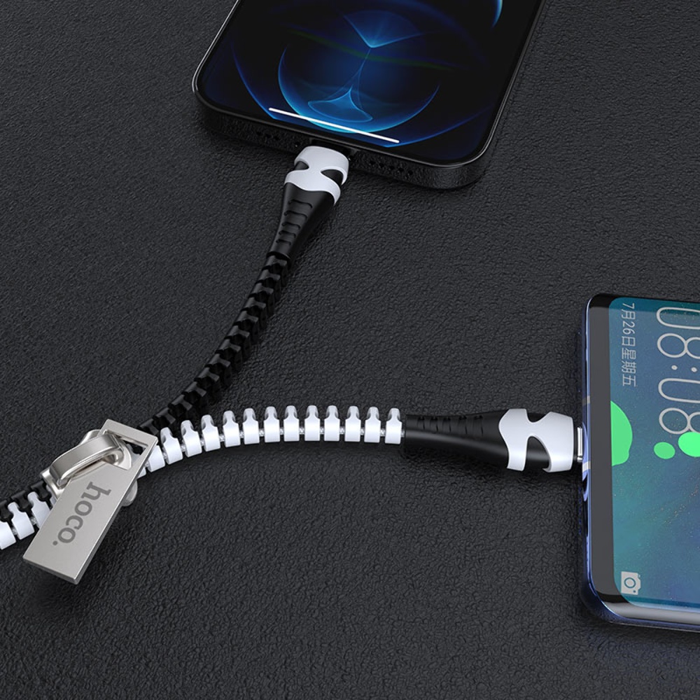 Кабель Hoco U97 2в1 USB to Lightning/ Type-C 1m black white