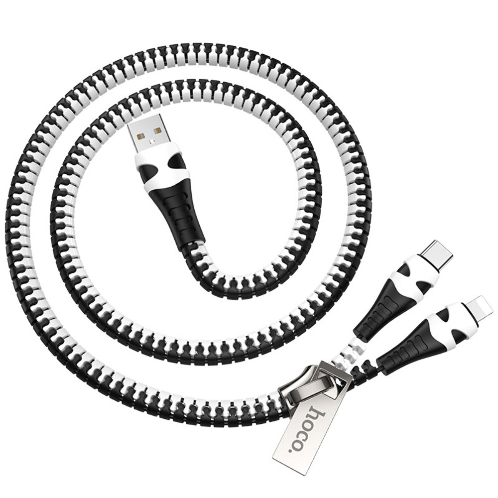 Кабель Hoco U97 2в1 USB to Lightning/ Type-C 1m black white