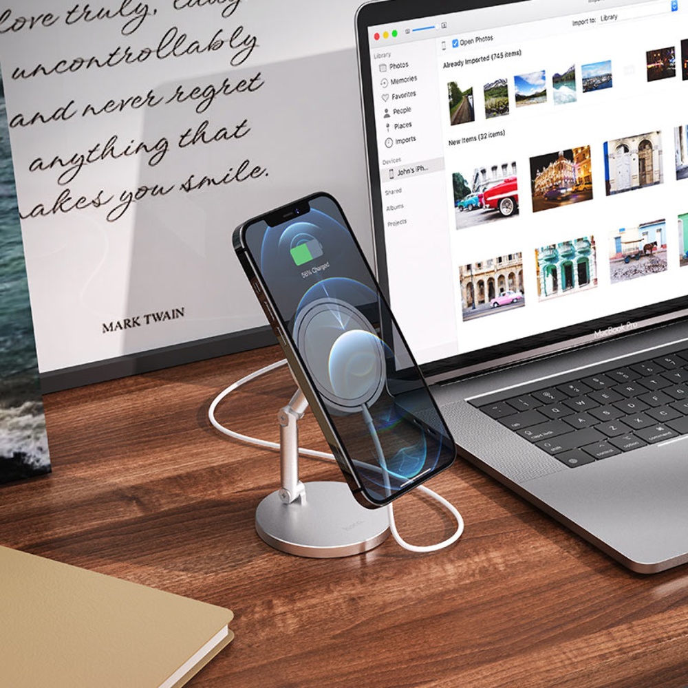 Настольный держатель Hoco PH39 для беспроводной зарядки MagSafe silver