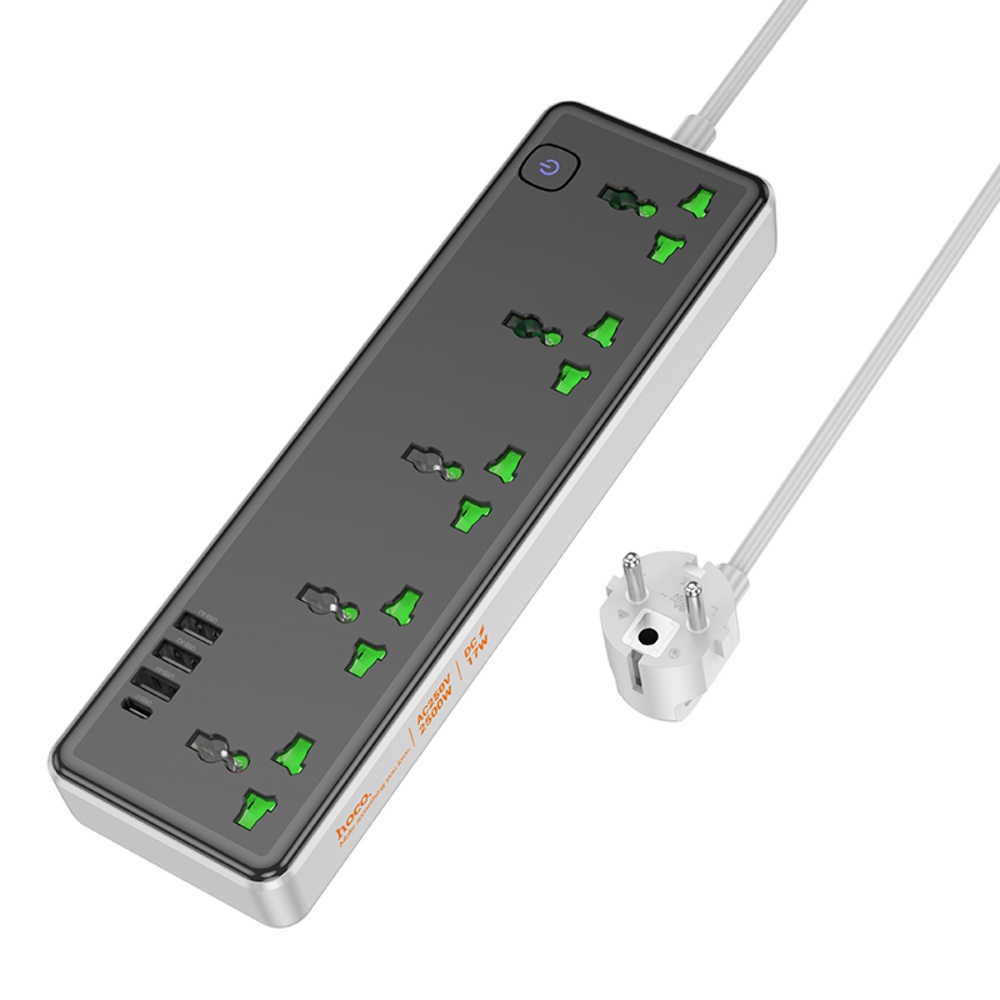 Сетевое зарядное устройство удлинитель Hoco AC13A 3 USB/ Type-C 5 розеток 1m черный
