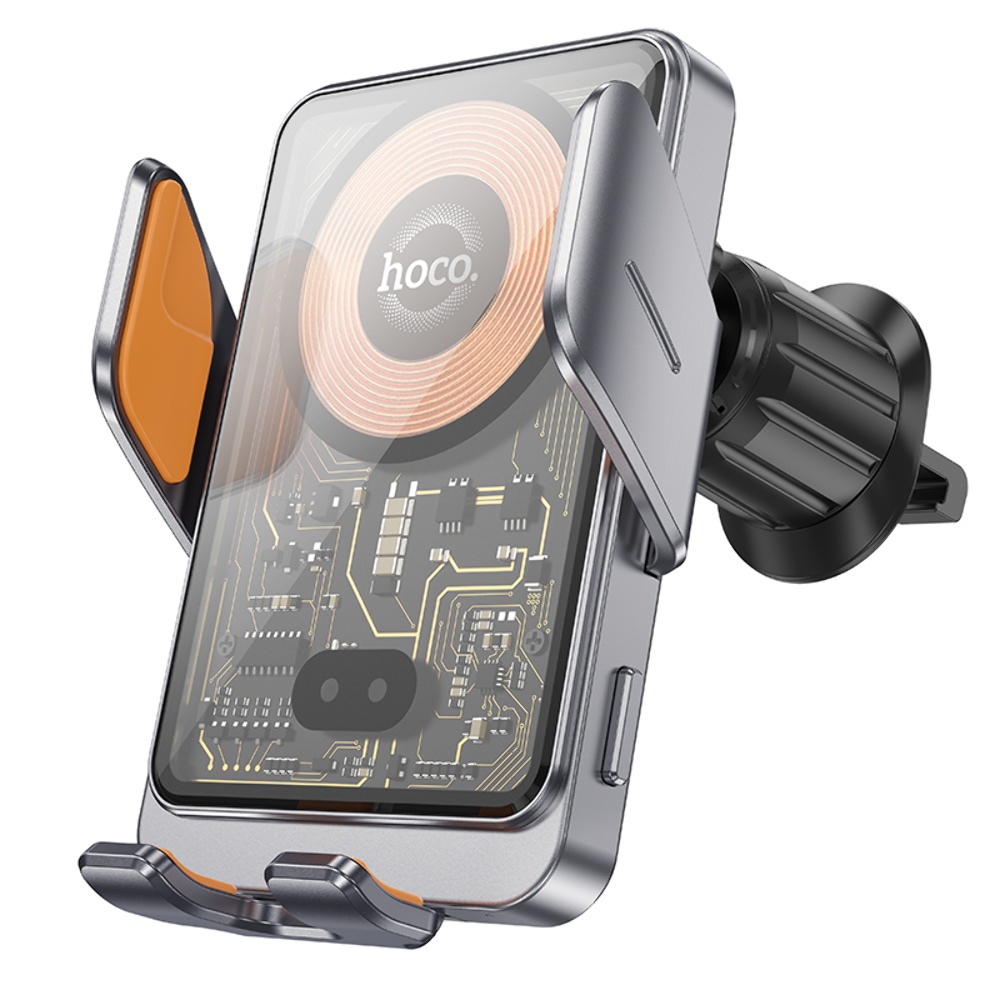 Автодержатель Hoco HW7 с беспроводной зарядкой 15W metal gray