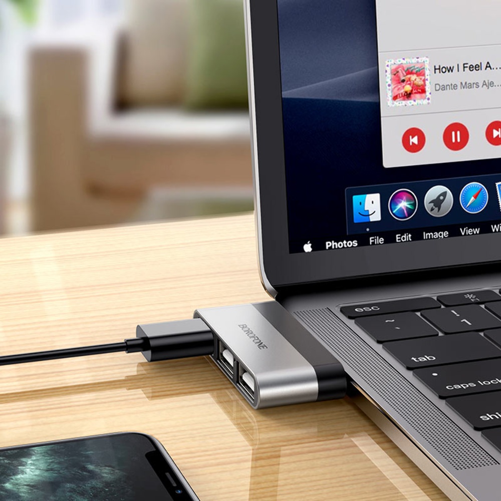 Мультиадаптер хаб Borofone DH1 3в1 Type-C to USB 3.0 (F)/ 2 USB 2.0 (F)