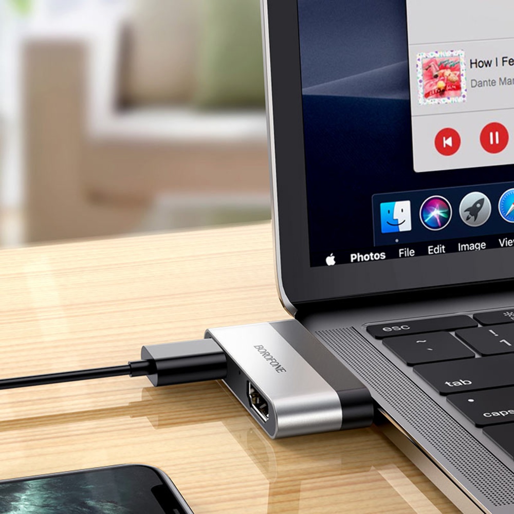 Мультиадаптер хаб Borofone DH2 2в1 Type-C to USB 3.0 (F)/ HDMI (F)