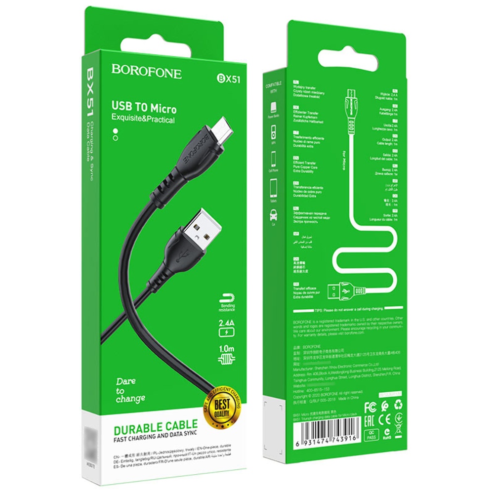 Кабель Borofone BX51 USB to MicroUSB 1m black