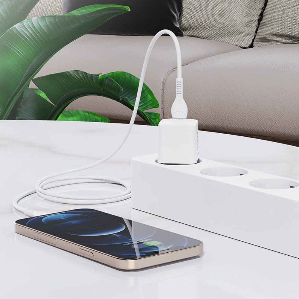Сетевое зарядное устройство Hoco N10 Type-C PD 20W белое + кабель Type-C to Lightning