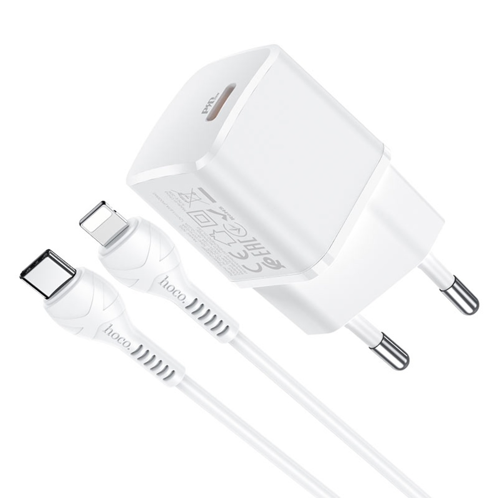 Сетевое зарядное устройство Hoco N10 Type-C PD 20W белое + кабель Type-C to Lightning