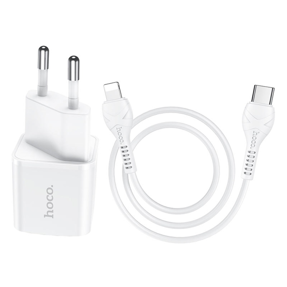 Сетевое зарядное устройство Hoco N10 Type-C PD 20W белое + кабель Type-C to Lightning