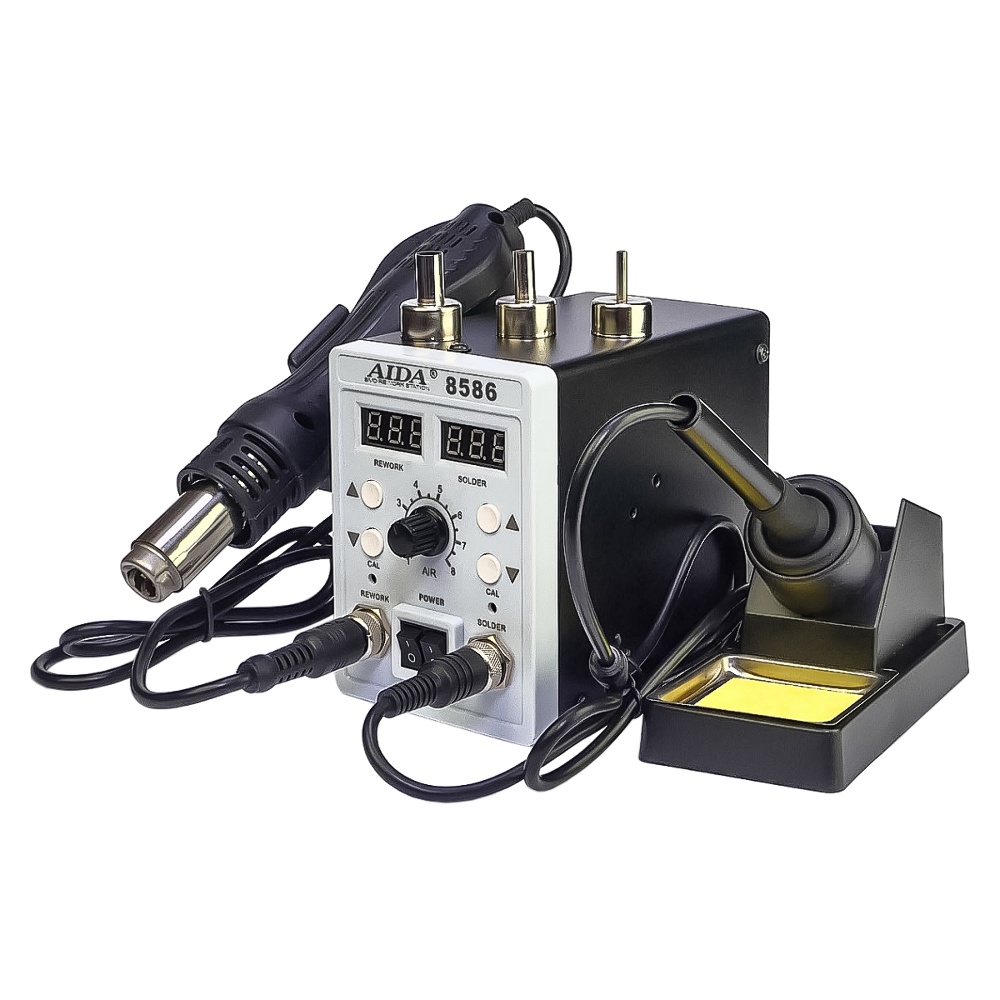 Паяльная станция Aida 8586, фен, паяльник с нагревательным элементом Hakko, цифровая индикация