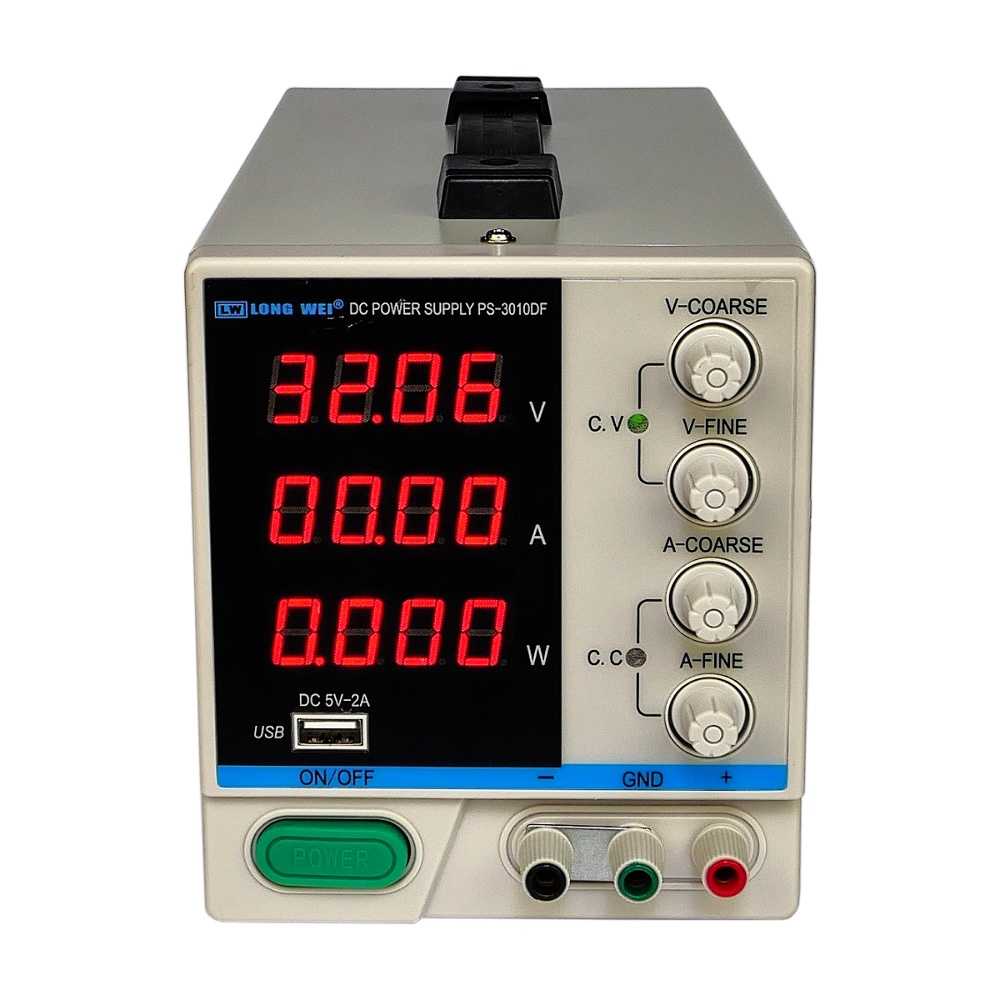 Блок питания лабораторный Long Wei PS-3010DF 30V 10A, импульсный, с цифровой индикацией (V/A/W), USB 5V/2A