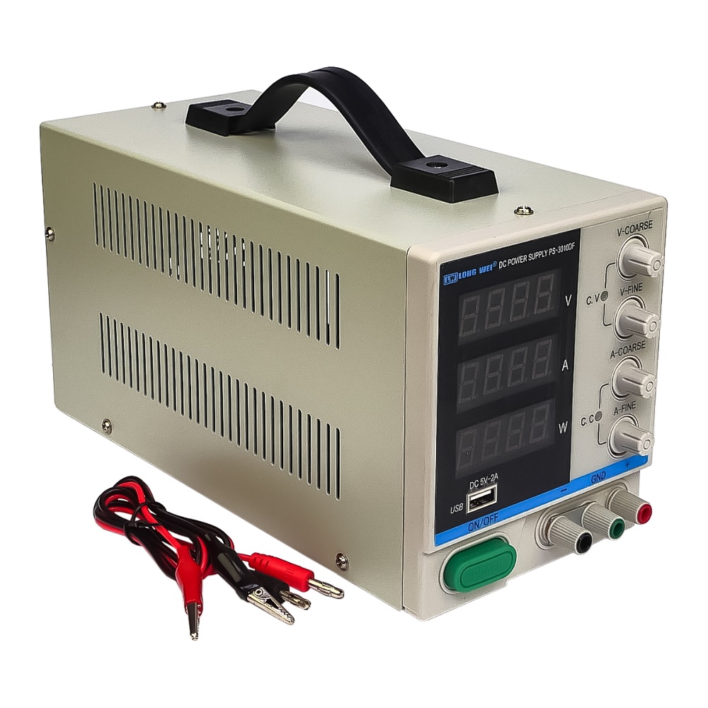 Блок питания лабораторный Long Wei PS-3010DF 30V 10A, импульсный, с цифровой индикацией (V/A/W), USB 5V/2A