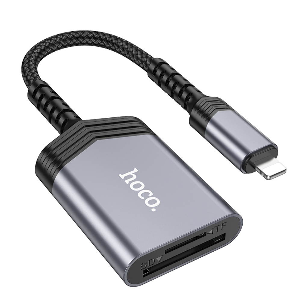 Адаптер переходник Hoco UA25 2в1 card reader Lightning серый