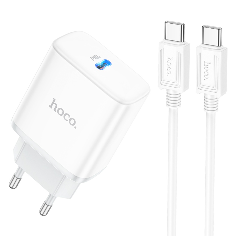 Сетевое зарядное устройство Hoco C104A Type-C PD 20W белое + кабель Type-C to Type-C